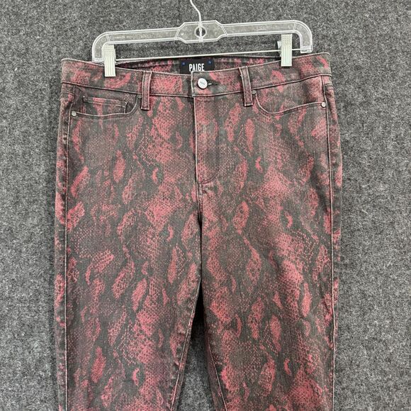 Paige Jeans Women's 31 Red Black Snakeskin Print Hoxton Ultra Skinny Pants USA - Picture 2 of 9